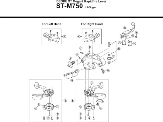 Shimano skiftegrepsenhet venstre til ST/SL-M750