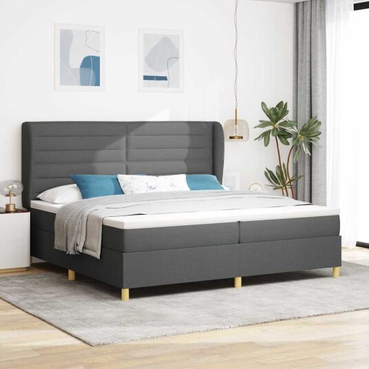 Box Spring Seng med Madrass Mørkegrå 200x200 cm Stoff Box Spring Seng med Madrass Mørkegrå 200x200 cm Stoff