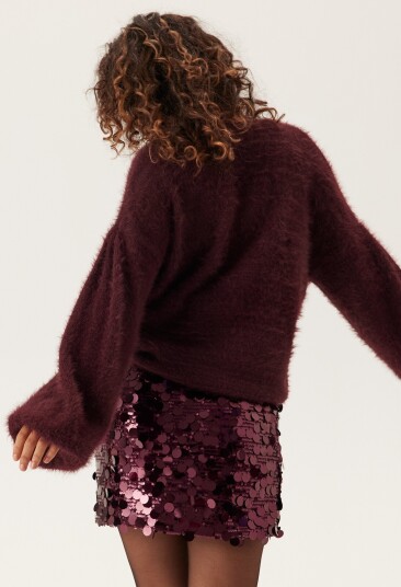 Bubbleroom Fluffy Knitted Pearl Cardigan Burgundy M Bubbleroom Fluffy Knitted Pearl Cardigan Burgundy M