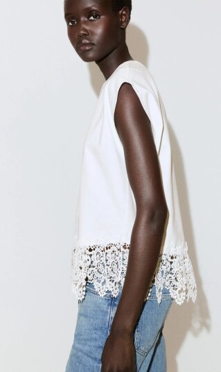 Mango Cotton T Shirt With Broderie Anglaise Embroidery White M Mango Cotton T Shirt With Broderie Anglaise Embroidery White M