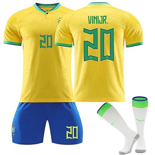 Brasil 22 23 Hjemdrakt VINIJR. Nr 20 Fotballtrøye sett 24