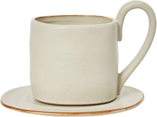 Ferm Living Flow kopp med fat 25 cl Off-white speckle Ferm Living Flow kopp med fat 25 cl Off-white speckle