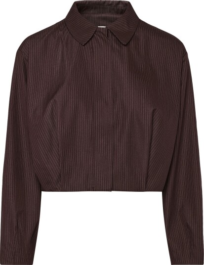 Topshop Tsaria Cropped Pinstripe Bomber Jacket   Brown   42