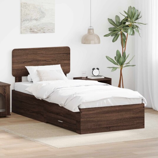 Sengestamme med hodegjerde Brun Eik 75 x 190 cm Konstruert tre