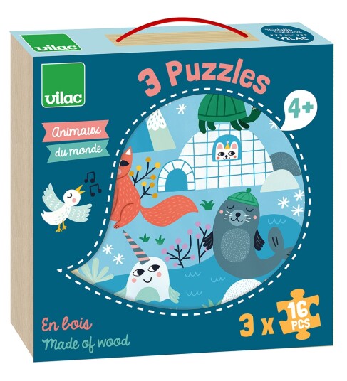 Vilac Puzzle 3X16 Pcs - Animals Of The World By Michelle Carlslund - Multi/patterned - ONE SIZE