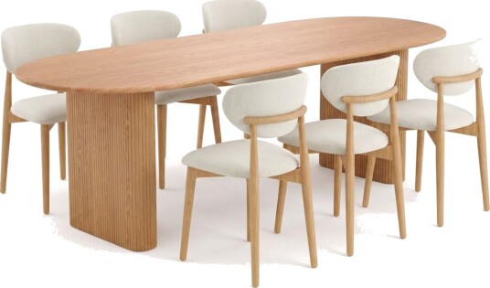Noira spisegruppe uttrekkbar 220 320 cm eik med 6 Molly spisestoler Eik