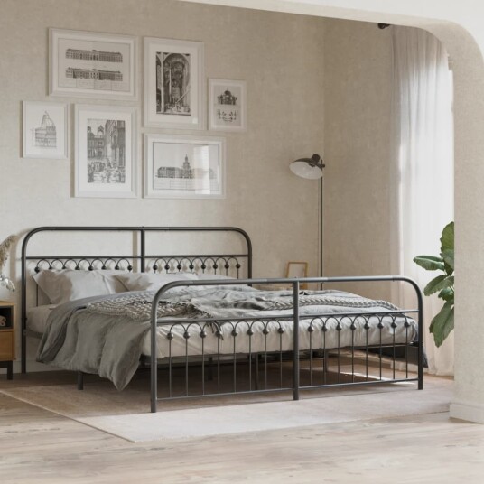  Sengeramme i metall med hode- og fotgavl svart 183x213 cm 8721102645129