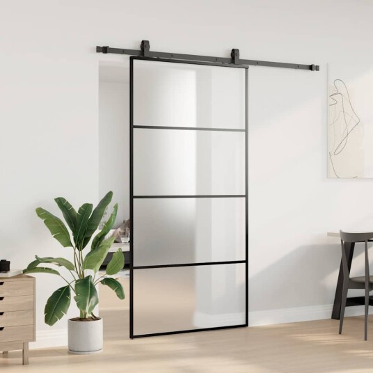 vidaXL Skyvedør med monteringssett svart 102,5x205 cm ESG-glass