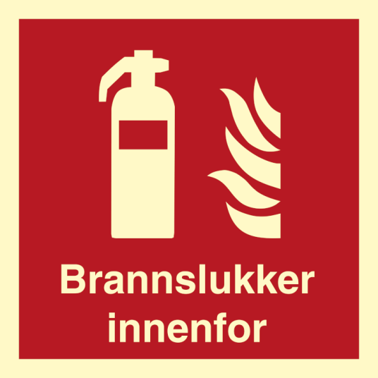 Brannslukker innenfor Brannskilt Etterlysende aluminium 150 x 150 mm