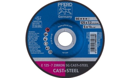 Pferd Slipeskive E 125 7 Zirkon SG Cast+Steel 125x7.2mm 12200 rpm 10 stk Pferd Slipeskive E 125 7 Zirkon SG Cast+Steel 125x7.2mm 12200 rpm 10 stk