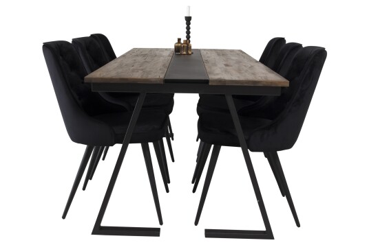 Venture Home Jakarta Spisegruppe 200 cm Rektangulær med 6 Velvet Stoler Sort