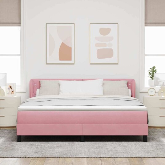 Boksfjær Seng med hodegjerde Rosa 180 x 200 cm Fløyel
