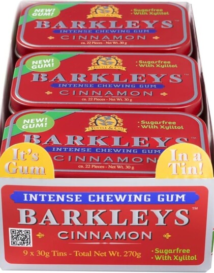 9 stk Barkleys Sugarfree Cinnamon Intense Chewing Gum   Hel Eske 270 gram
