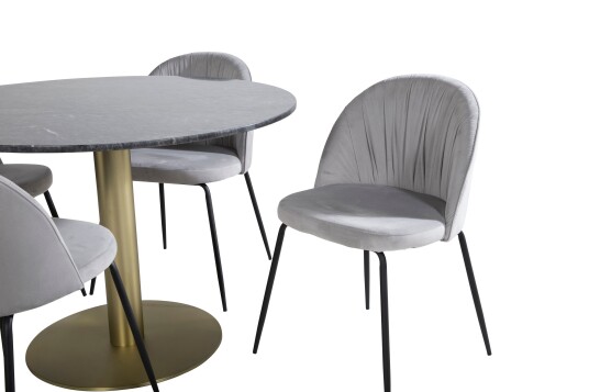 Venture Home Estelle Spisegruppe 106 cm Rund med 4 Wrinkles Stoler Sort/Guld