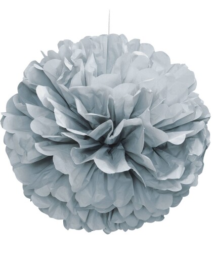 Sølvfarget Puff Pom Pom 40 cm