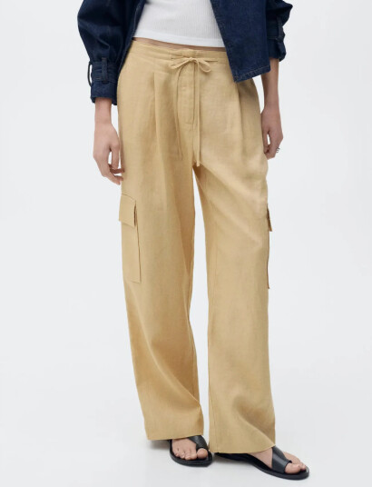 Mango Linen Cargo Trousers - Beige - 40 Mango Linen Cargo Trousers - Beige - 40