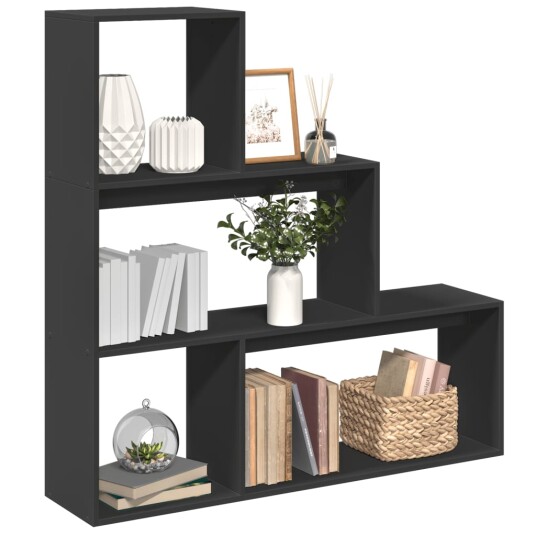 Romdeler bokhylle 3 etasjer svart 123x29x123 cm konstruert tre