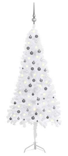 vidaXL Kunstig hjørnejuletre med LED og kulesett hvit 240 cm PVC