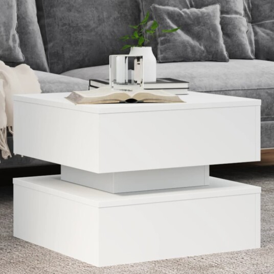  Salongbord med LED-lys hvit 50x50x40 cm 839854