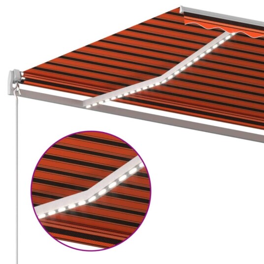 vidaXL Manuell uttrekkbar markise med LED 600x300 cm oransje og brun