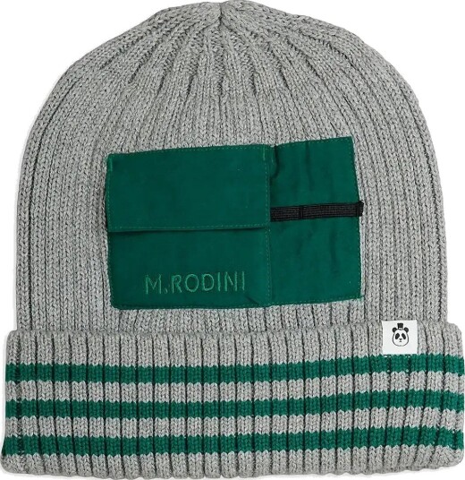 Mini Rodini Knitted Rib Fold Up Hat W Pocket GREY MELANGE 56/58