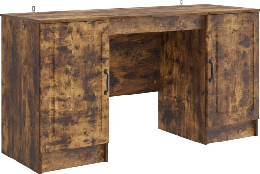 vidaXL Skrivebord med hylle Røkt Eik 142,5 x 50 x 75 cm Konstruert tre vidaXL Skrivebord med hylle Røkt Eik 142,5 x 50 x 75 cm Konstruert tre