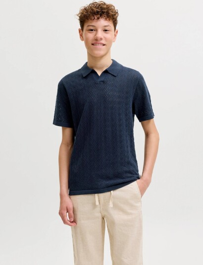 Jack & Jones Jortyler Knit Ss Split Neck Polo Sn Jnr Navy 140