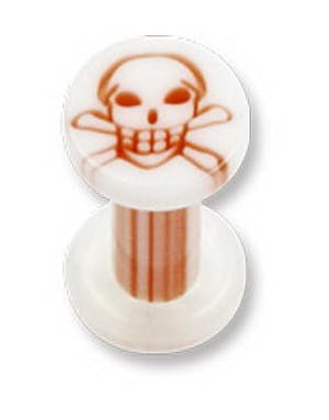 Utgått Hvit Piercing Plugg med Orange Dødninghode Strl 25 mm