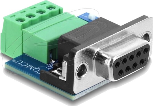 Delock D-Sub 9 Pin Hunn Til 4 Pin Terminalblokkadapter Med Dip-Bryter Og 120 Ohm Avslutningsmotstand For Can / Lin (91294)