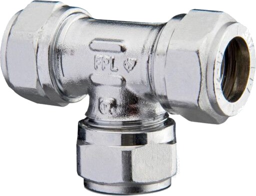 TA FPL t-rør med 3 koblinger 15 mm forkrommet