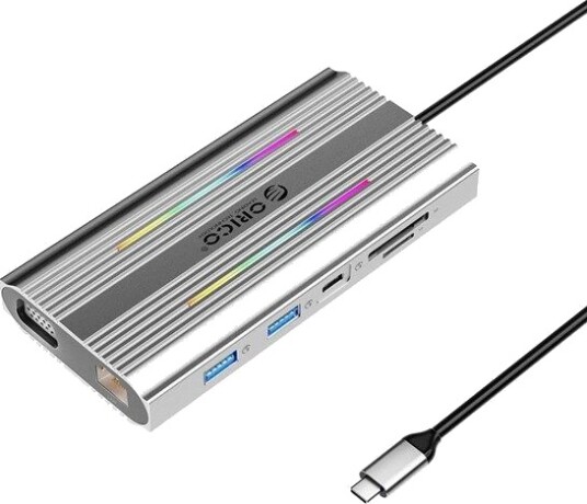 ORICO XDR-X1 12-i-1 RGB USB-C 2x HDMI 4K VGA Gigabit Ethernet PD 100 W SD/microSD sølv XDR-X1-SV-BP