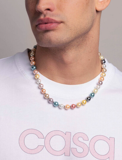Nialaya Pastel Pearl Necklace With Silver   Multi/patterned   ONE SIZE 51 cm