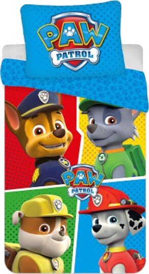 Licens Paw Patrol sengetøy 100% bomull Junior sengetøy 100x140 cm Rubble Chase Marshall og Rocky