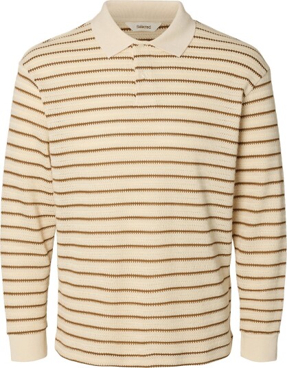 Selected Slmrelaxlandon Jacquard Ls Polo EGRET XL