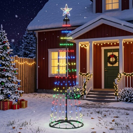 vidaXL LED-juletre 180 cm 250 LED-lys Flerfarget Stål Hvit