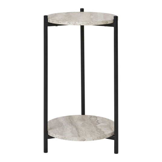 Leuven sidebord Ø27 cm beige travertin dekor.