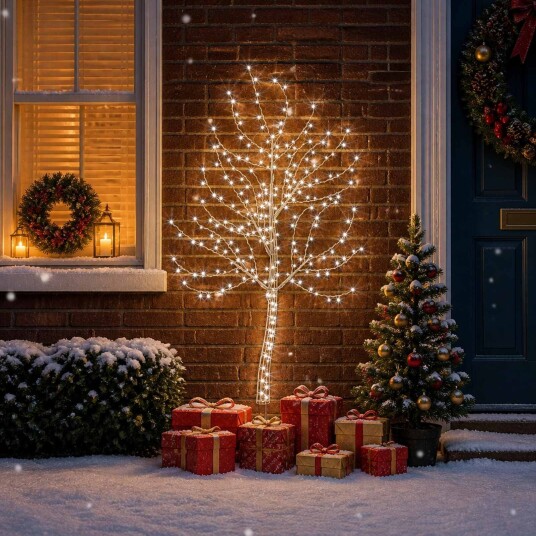 vidaXL Vegghengt LED-juletre 150 cm 140 LED-lys Kaldhvit Stål Svart
