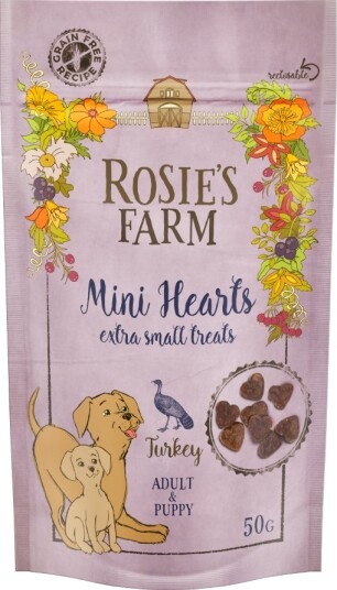 Rosie'S Farm Puppy Adult & Snacks Mini Hearts Kalkun 50 G