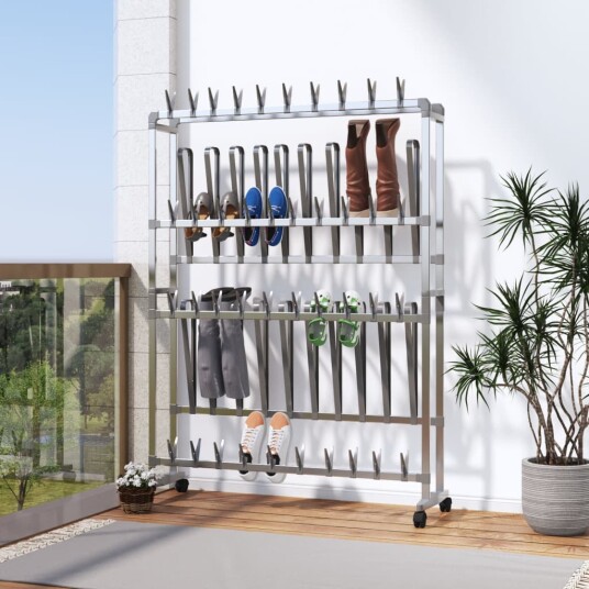 vidaXL Skostativ med hjul s?lv 89x27x120 cm vidaXL Skostativ med hjul s?lv 89x27x120 cm