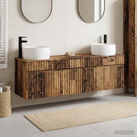 vidaXL Baderomsskapsett 3 stk. Gammelt tre 49 x 44,5 x 66 cm