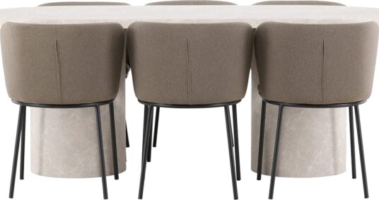 Spisegruppe Narvik 100x200 cm Beige med 6 Edina Stoler Svart / Brun Svart / Brun