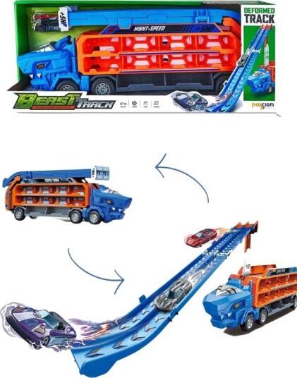 Beast Track Biltransporter Med Utfellbar Racerbane Og 2 Biler