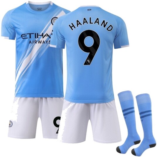 2025-2026 Manchester City Hjemme Barn Fotballtrøye med sokker Nr.9 Haaland-FY-