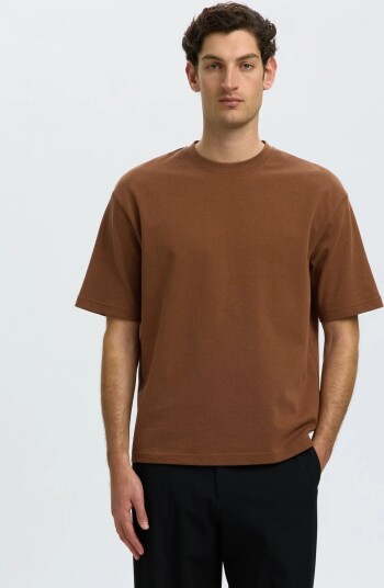 Selected Slmlooseoscar Ss O Neck Tee Noos Brown XL