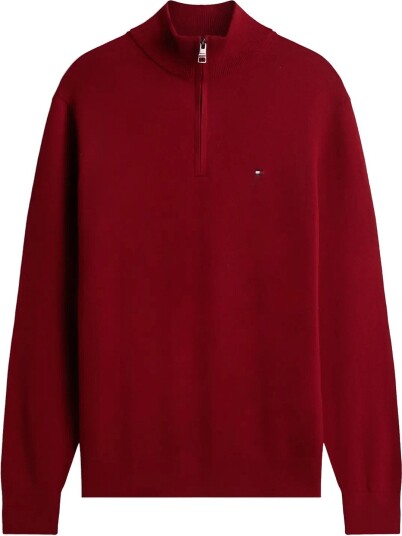 Tommy Hilfiger Pima Org Ctn Cashmere Zip Mock Red L