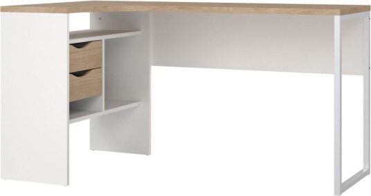 FunctionPlus skrivebord krok 3 hyller 2 skuffer valnøtt dekor hvit.