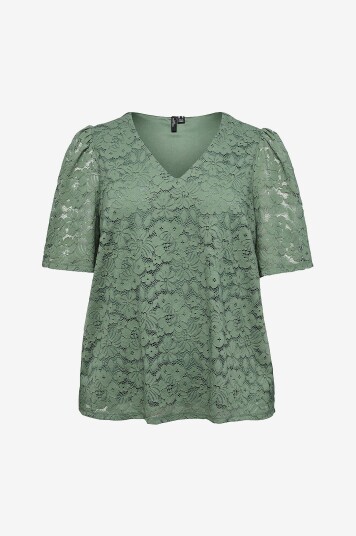 Vero Moda Curve   Topp vmcHoney Lace S/S Wvn GA Cur   Grønn