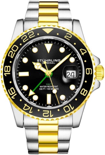 Stührling Original Herreklokke 3965.3 Aquadiver Sort/Gulltonet stål