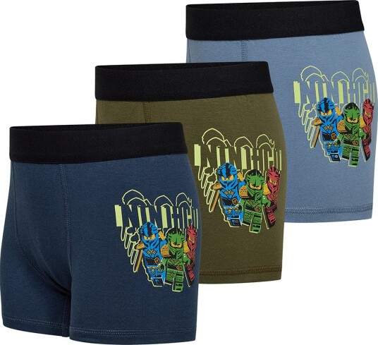 LEGO® Ninjago Boxershorts   3 pack   LWAkio 708   Blå/Grå   LEGO® Wear   5 6 år (110 116)   Boxershorts Armygrønn Lyseblå Marineblå Svart