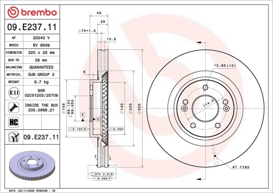 Bremseskive BREMBO 09.E237.11 Bremseskive BREMBO 09.E237.11
